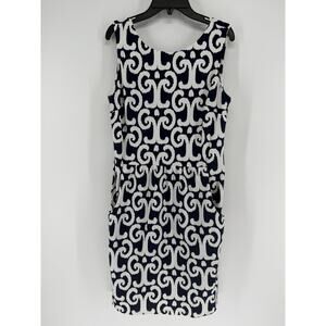 Jude Connally Beth Shift Dress Medium Sleeveless Navy Blue White Stretch Pockets